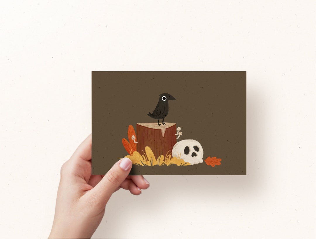 Spooky Crow Handmade Postcard, Double Sided Postcard, Illustrated ...