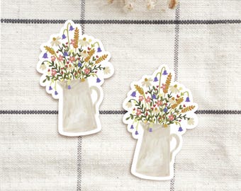 Adesivo in vinile fustellato a forma di vaso di fiori, illustrazione floreale calma, cancelleria accogliente, piccolo regalo