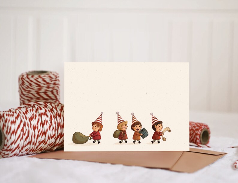 Elfs Card Christmas Card Set, Blank Holidays Cards, Bulk Holiday Cards, With Kraft Envelopes image 2
