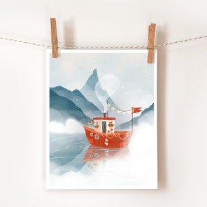 House Boat Art Print Boat Wall Art Nautical Illustration image 3