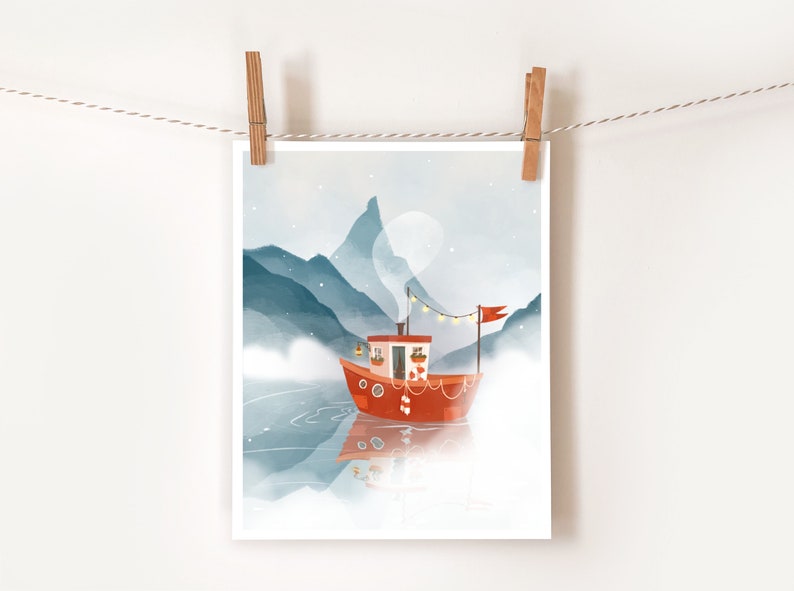 House Boat Art Print Boat Wall Art Nautical Illustration image 3