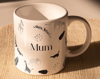Mum Gift, Personalised Mug for Mum, Mother's Day Present For Mom, Coffee and Tea Cup, Animal Jungle Design