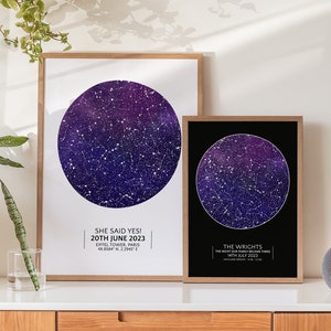 Mapa estelar personalizado único / Mapa estelar personalizado, constelaciones de galaxias, DESCARGA DIGITAL - Imprímalo usted mismo