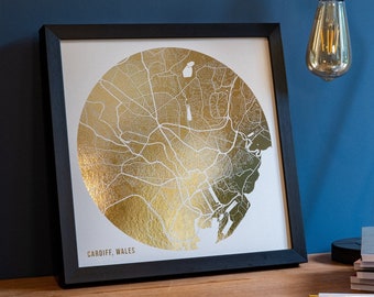 Personalisierte Metallic Foil City Map Druck: Benutzerdefinierte Ort Kunst