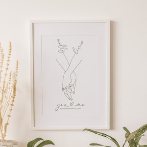 Download digitale - Stampa personalizzata "Tenendosi per mano" - Regalo per il 1° anniversario - 1 anno insieme - Regalo per il primo anniversario di matrimonio per coppie