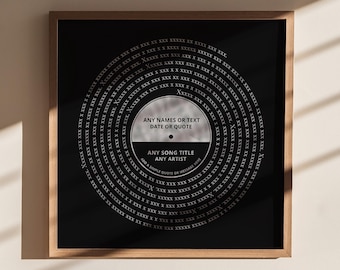 Personalised Metallic Foil Music Print, Custom Text Record Art, First Dance Song Gift, Wedding Gift, Anniversary Present.