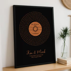 7th Anniversary Gift, Custom Copper Foil Song Lyrics Print, Personalised Song Lyrics Gift, 7 Year Anniversary Gift, Copper Anniversary Gifts