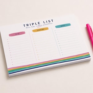 Blocco note A4 con tre liste di cose da fare / Agenda giornaliera / Blocco note da scrivania con liste di cose da fare / Agenda per il lavoro da casa / Regalo per il ritorno a scuola / Regalo per l'università