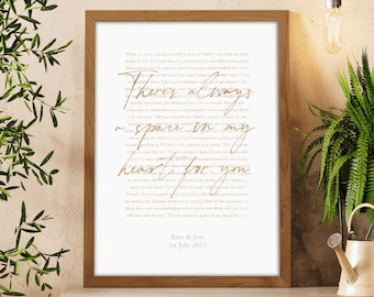 Personalised Metallic Foil Song Lyrics Print, First Dance, Wedding Song, Couples Gift, Anniversary Gift, Valentine&#39;s Day Gift, Gift for her