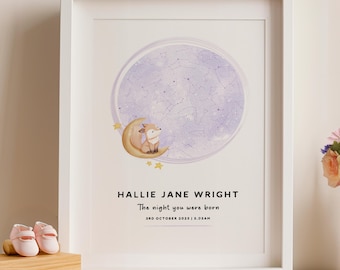 Custom Baby Star Map Print – Galaxy Night Sky for New Parents | Nursery Wall Art