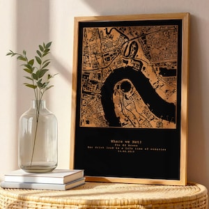 Custom Metallic Foil Map Print: Personalised Location Art, Framed Gift