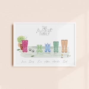 Welly Boot Print - Family Wall Art - Gift for Grandparents - Personalised Family Print - Dog Mum -Dog Dad - Fathers Day Gift