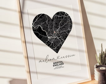 Personalised Anniversary Gift Print | Map Gift | Personalised gift |  Heart Map Print | Couple's Engagement Gift | Valentine's Day Gift