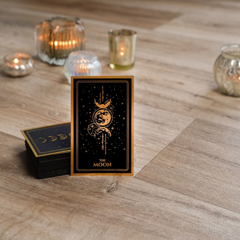 Black and Gold Foil Tarot Card Deck: Celestial Divination With Bag ...