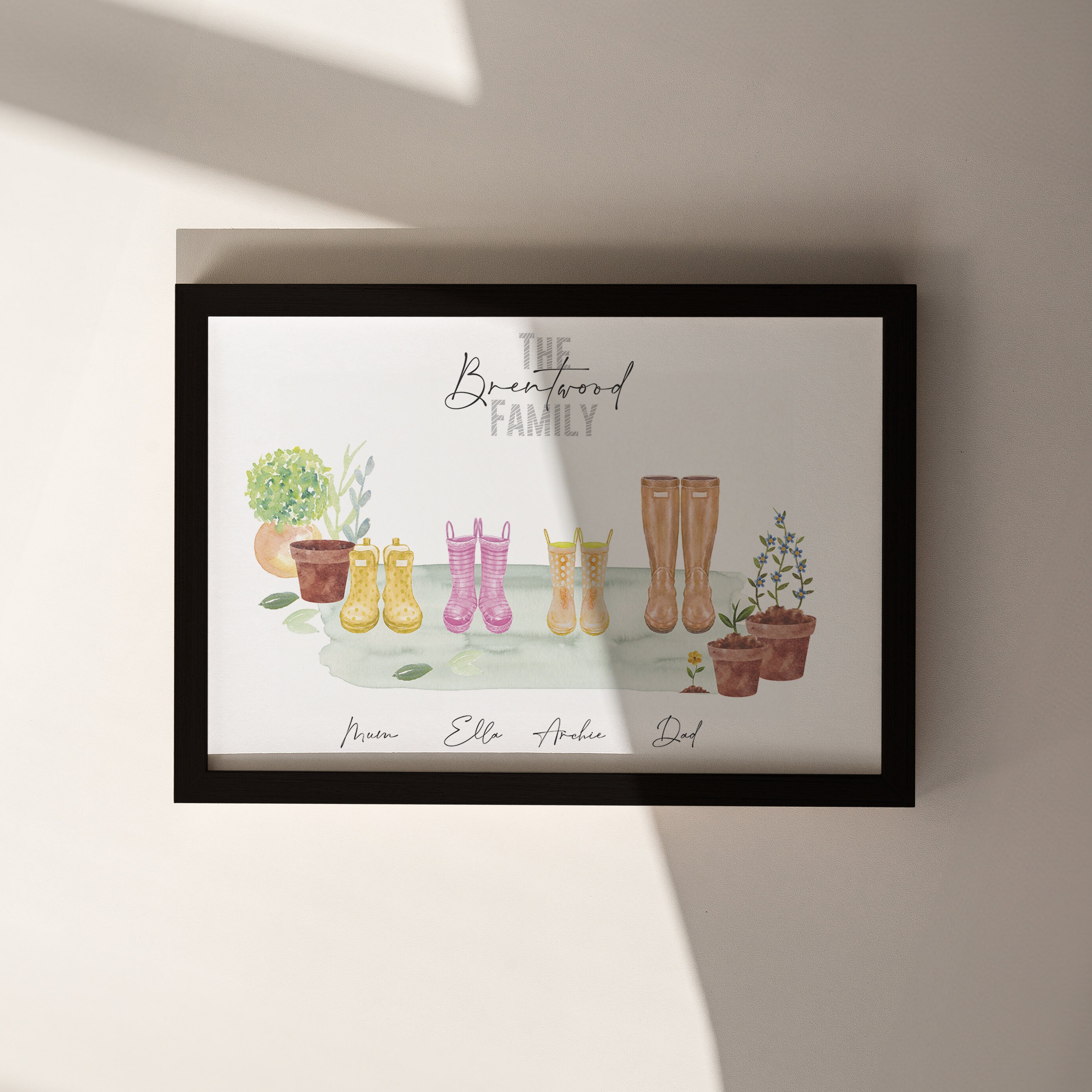Word Bearers Impresión Personalizada De Botas De Agua Con Nombres De Familia - Regalo único Para Mamá, Papá, Abuelos, Decoración Hogar Impresión Familiar Personalizada