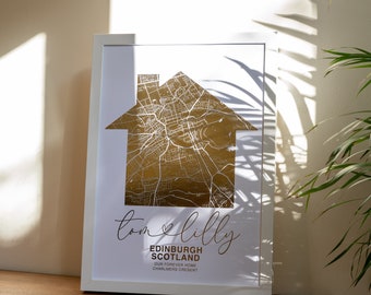 Foil Map Print: Custom Location, First Home Gift, Housewarming Present