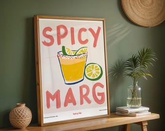 Spicy Marg Cocktail Print, Modern Kitchen Wall Art, Margarita Illustration