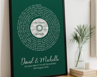 Silver Foil Song Lyrics Print, 25th Anniversary Gift