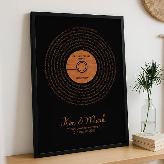 Custom Copper Foil Song Lyrics Print, Anniversary Gift
