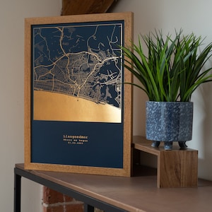 Custom Map Print, Personalised Metallic Foil Map, Landscape Foiled Street Art, Any Location Framed Personalised Gift