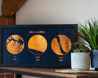 Custom Metallic Foil Map Print, Engagement Gift, First Met, Marriage Present Idea, Anniversary Wedding Gift, Valentine's Day gift