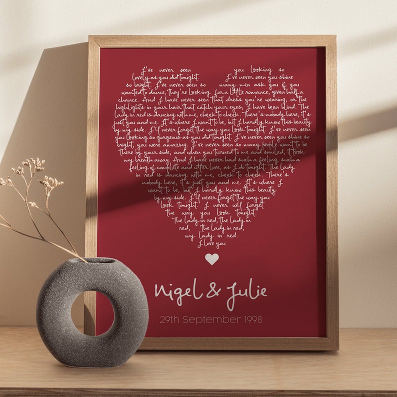 Personalised Lyrics Print First Dance Lyrics, Wedding Song Print, Vows, Poem / Heart Shaped Couples Song, wedding gift image 9