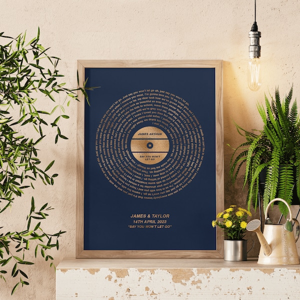 A4 A3 Custom Foil Metallic Song Lyrics Art, Favourite Song Personalised Copper, Silver, Gold or Rose Gold Foil Lyric Print, Record Print