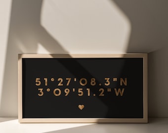 Custom Foil Latitude Coordinates Print, Anniversary Gift, Framed