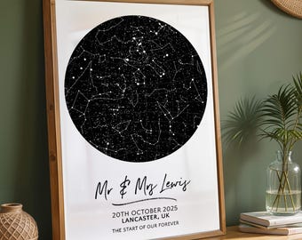 Personalised Star Map Print – Custom Night Sky Print for Couples | Anniversary or Wedding Gift