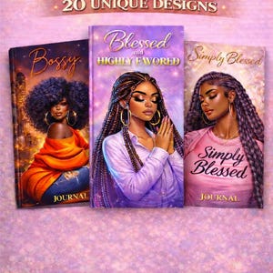 20 Confidence Journal Covers  |  Black Women Journal Covers | Self Love Journal | Printable Notebook Covers (Digital Download)