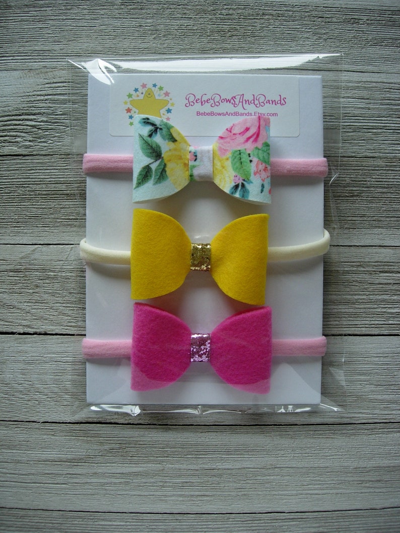 Toddler Headband Flower Girl Headband Headband Set Pink Bow Bow Newborn Headband Yellow Bow Floral Baby Headband Infant Headband