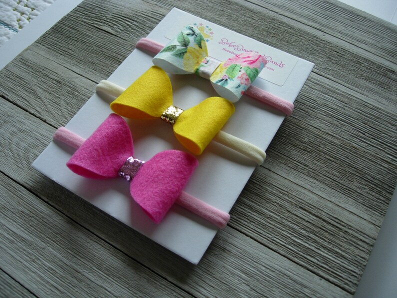 Toddler Headband Flower Girl Headband Headband Set Pink Bow Bow Newborn Headband Yellow Bow Floral Baby Headband Infant Headband