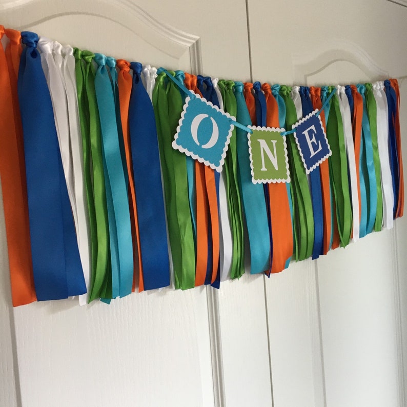1st Birthday Banner Party Garland Nursery Garland Nursery Ribbon Garland High Chair Banner Ribbon High Chair Garland High Chair Skirt
