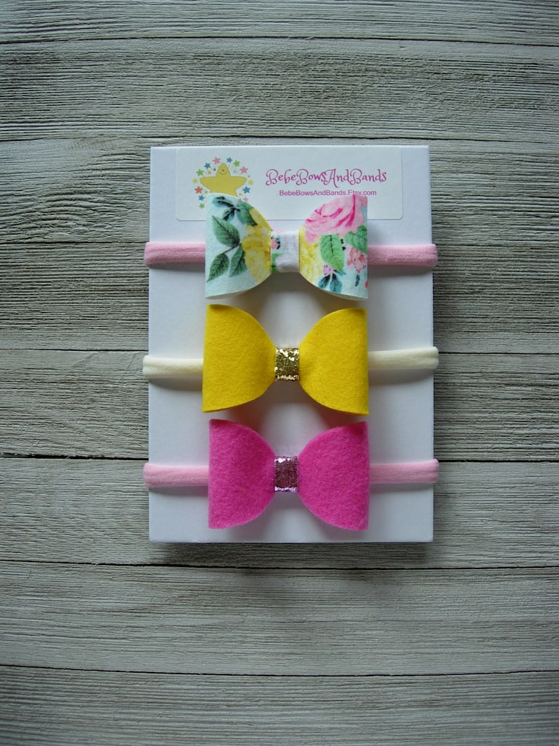 Toddler Headband Flower Girl Headband Headband Set Pink Bow Bow Newborn Headband Yellow Bow Floral Baby Headband Infant Headband