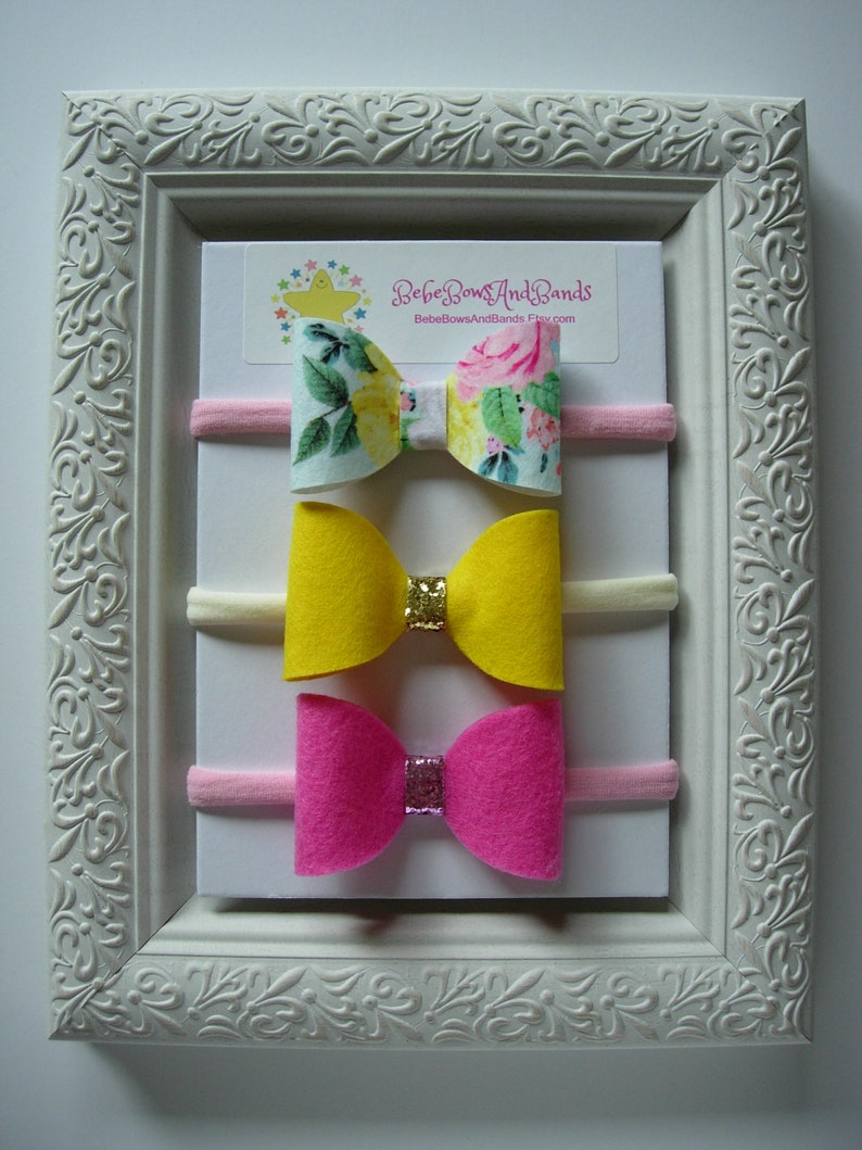 Toddler Headband Flower Girl Headband Headband Set Pink Bow Bow Newborn Headband Yellow Bow Floral Baby Headband Infant Headband