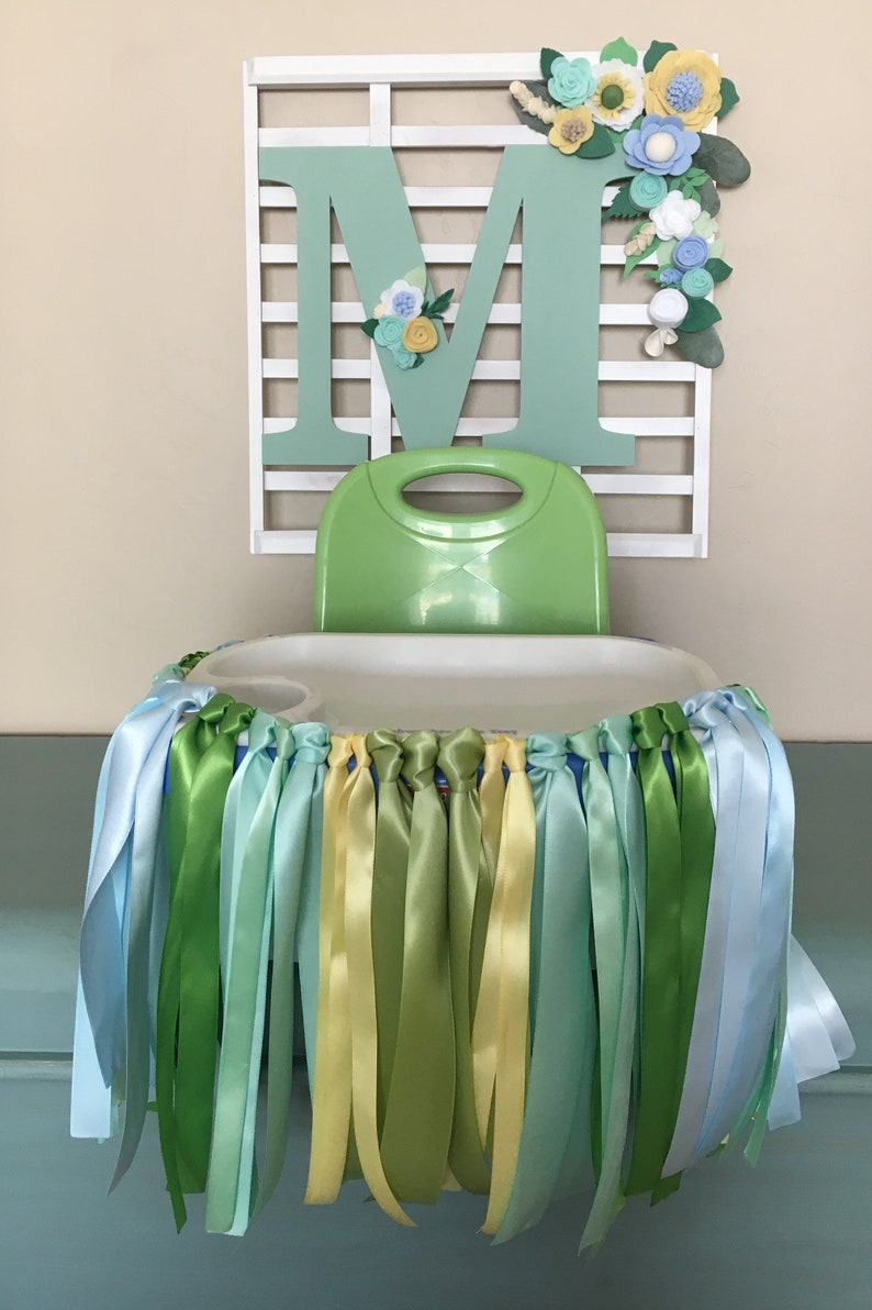 1st Birthday Banner Party Garland Nursery Garland Nursery Ribbon Garland High Chair Banner Ribbon High Chair Garland High Chair Skirt