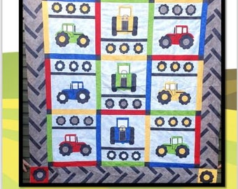 My Tractor Quilt Pattern Pdf digital download. applique quilt featuring popular tractors. Quilt for tractor of farm  fans