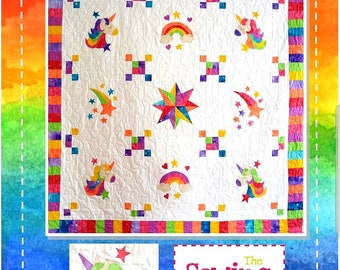 Patrón de edredón de unicornio: Diseño de apliques de arcoíris (Patrón PDF)