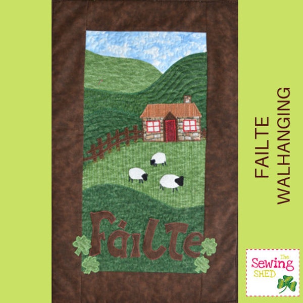 Failte ( Irish for Welcome) wall-hanging pattern. Pdf DIGITAL DOWNLOAD. Mini quilt project, landscape quilted project.