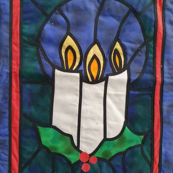 Stained glass window candle pattern OR kit, Christmas pattern for using bias tape to create quilted stain glass wall.hanging. ideal gift