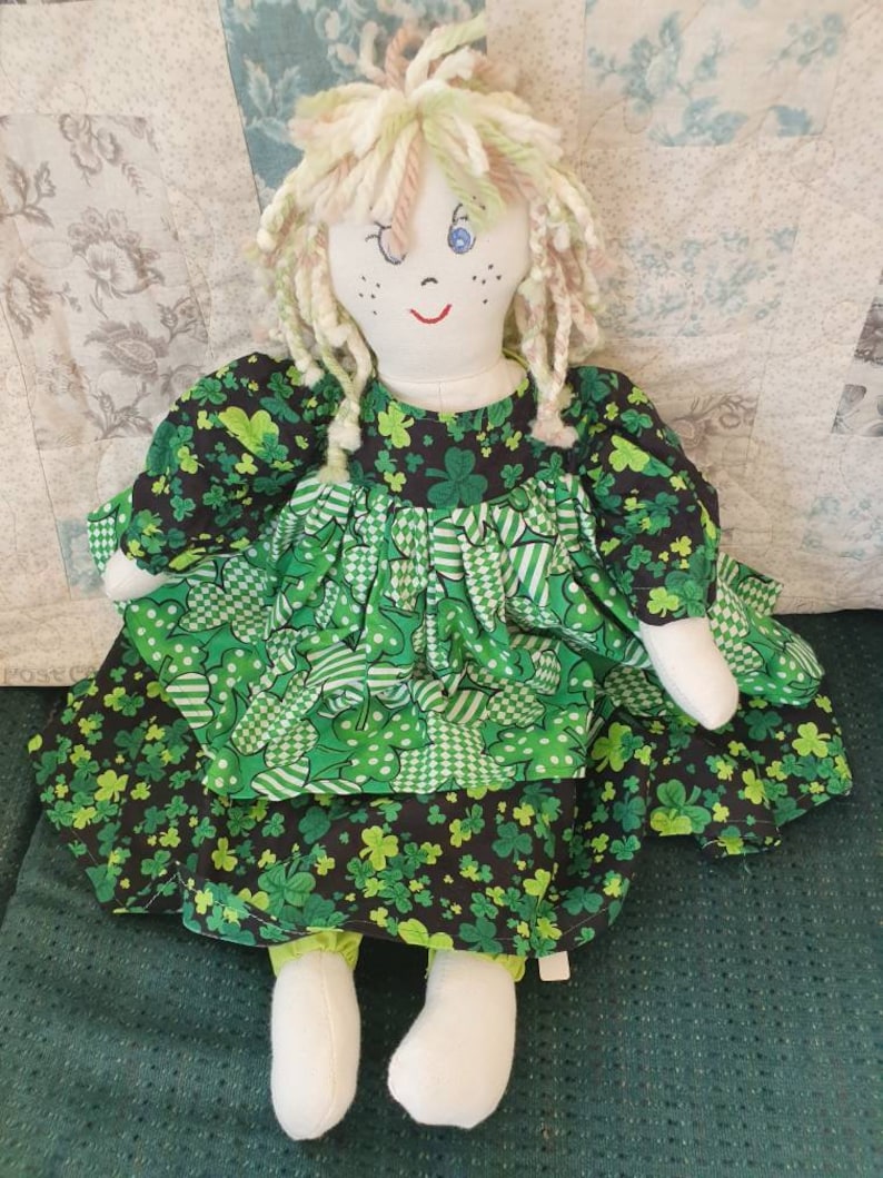 Irish rag dolls handmade in Ireland shamrock dresses apron Etsy