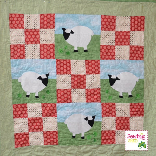 Sheep and Shamrock quilt kit.All fabrics to make this quilt with sheep & shamrocks and Irish chain blocks.Suitable for all, cute baby quilt