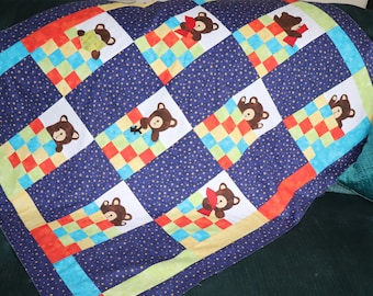 Teddy Bear Applique Quilt Pattern: Scrap Quilt (Digital Download)