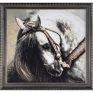 Rear Up Horse Tapestry / White Horse / Woven Art / Running Horse / Woven Upholstery / Wall Hanging / Vintage Horse Design