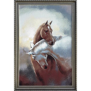Wall Decor-Home Decor-Rear Up Horse Tapestry-White Horse-Woven Art / Running Horse / Woven Upholstery / Wall Hanging / Vintage Horse Design