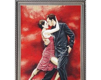 Tango Dansend Paar Schilderij Originele Kunst-Goblen Wandtapijten-Geweven Tafel-Steinlen-Belgisch Tapijt, Wanddecoratie-Tango Schilderij Dans Kunst Aan de Muur,