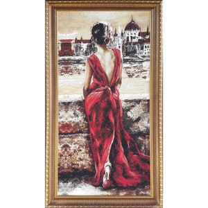 Goblen Painting -Woman in red hat painting- Painting of a woman-Goblen Tapestry-Woven Tablejacquard woventapestries