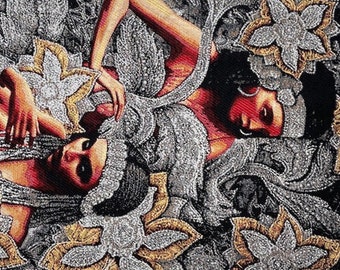 中世のタペストリー壁掛け - 領主の情景 - ミルフルールモチーフ