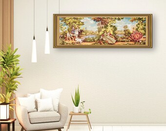 中世のタペストリー壁掛け - 領主の情景 - ミルフルールモチーフ