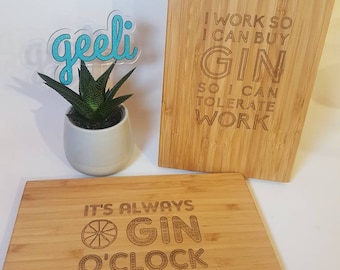 Beautiful, unique, funny gin and lemon chopping board laser cut and hand finished